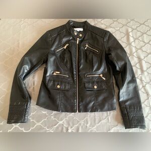 New York & Company Faux Leather Black Jacket Good Condition Womens Medium